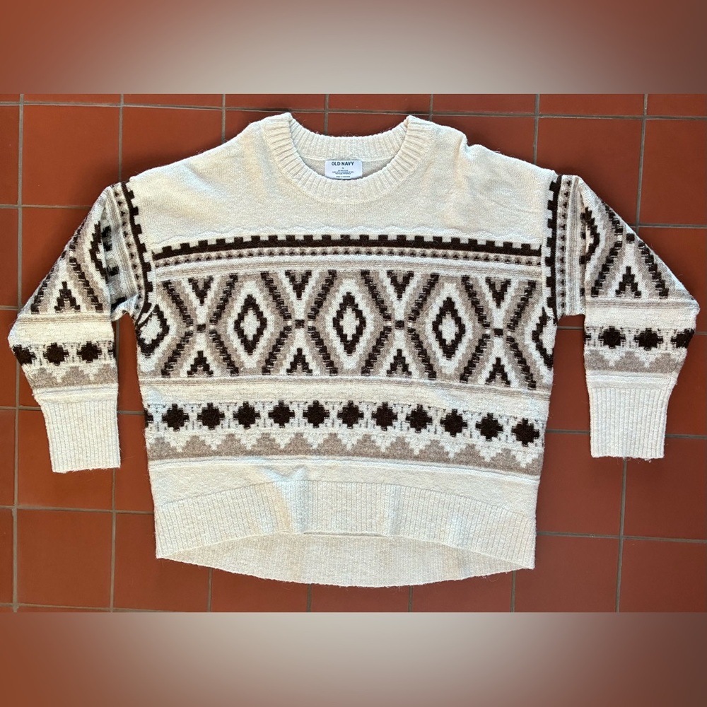 Old Navy Beige Fair Isle Knit Sweater